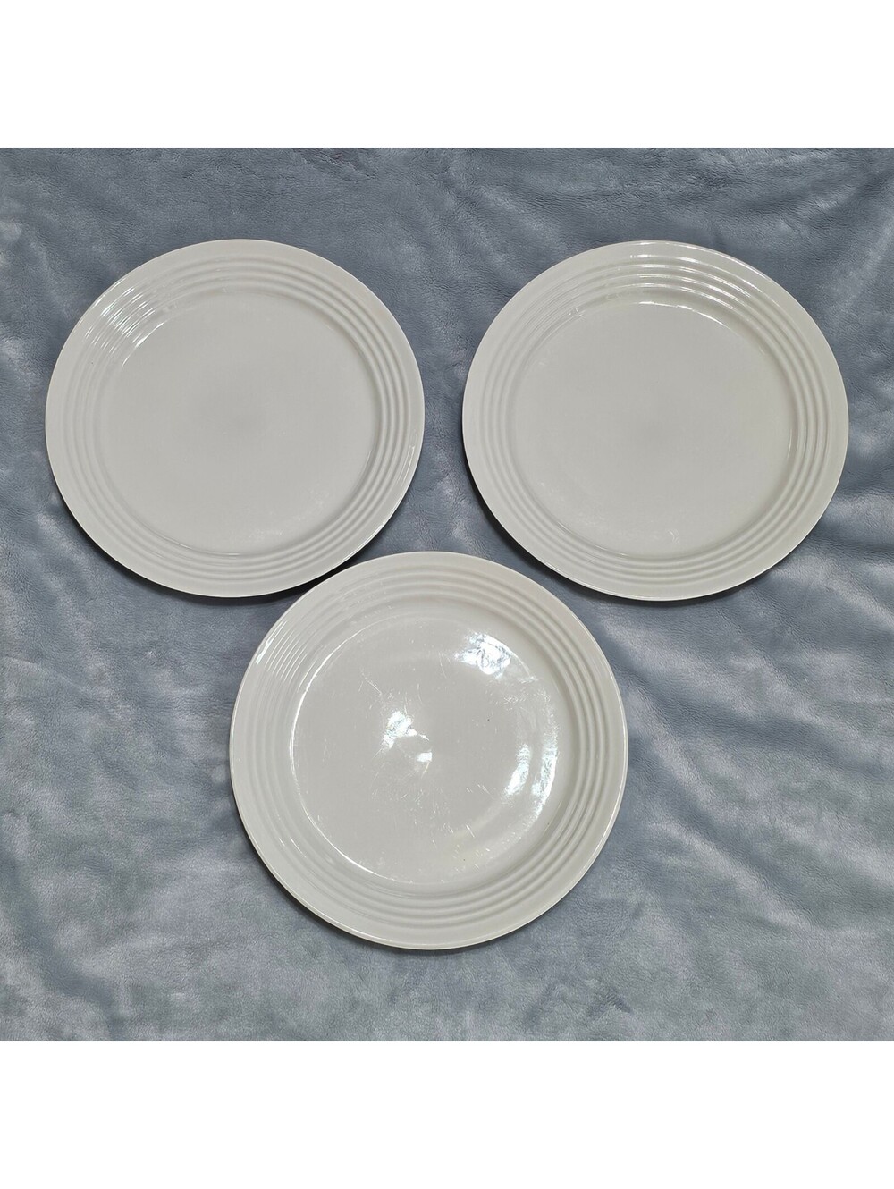 Gibson Home Plaza Cafe White Embossed Ribbed Stoneware Dinner Plate Set of 3